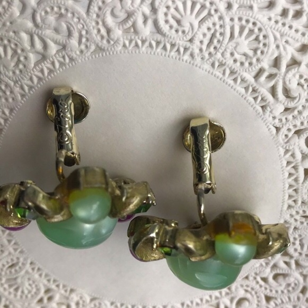 Vintage Jellybean Rhinestone Earrings Coro Costume - Picture 6 of 7